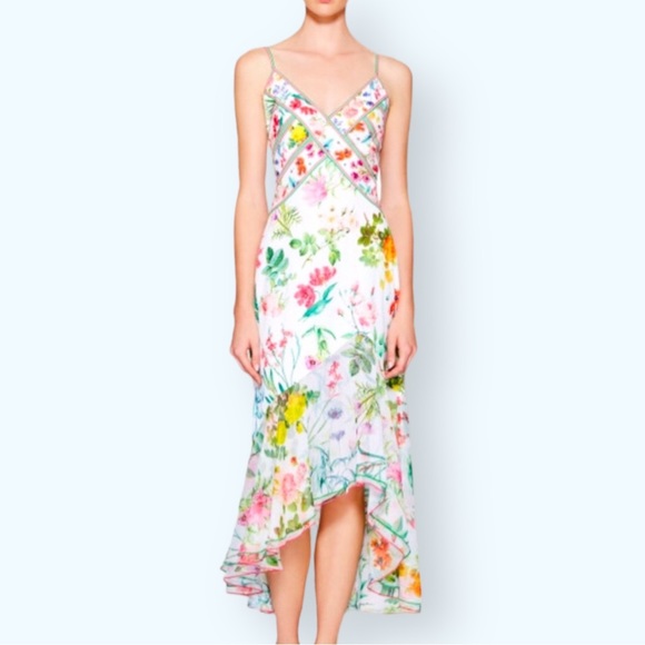 Tadashi Shoji x BHLDN Eva 2 | XS Ivory Pink Floral Chiffon High-Low Midi Formal - Picture 4 of 10